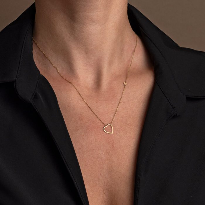 Open Two Hearts Necklace - 14K Yellow Gold - Image 2
