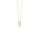 Open Cross Necklace with Pearl - 14K Yellow Gold