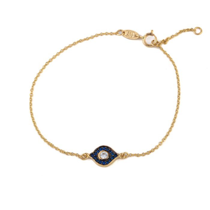 Blue Evil Eye Bracelet - 14K Yellow Gold - Image 1