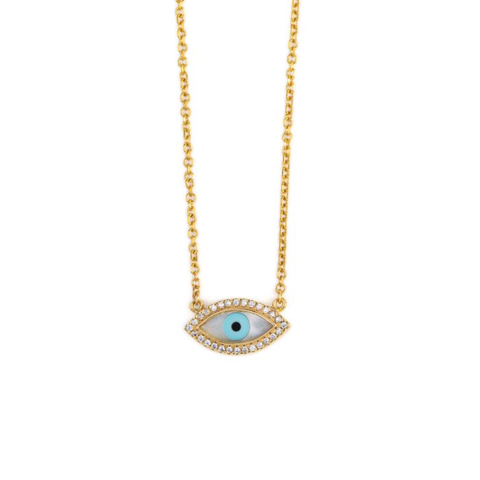Zircon Evil Eye Necklace – 9K Gold - Image 1