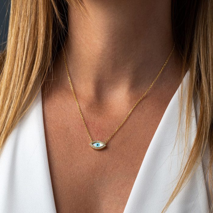 Zircon Evil Eye Necklace – 9K Gold - Image 2
