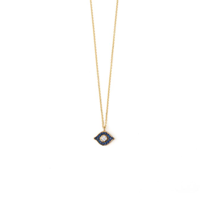 Blue Evil Eye Zircon Necklace - 14K Gold - Image 1