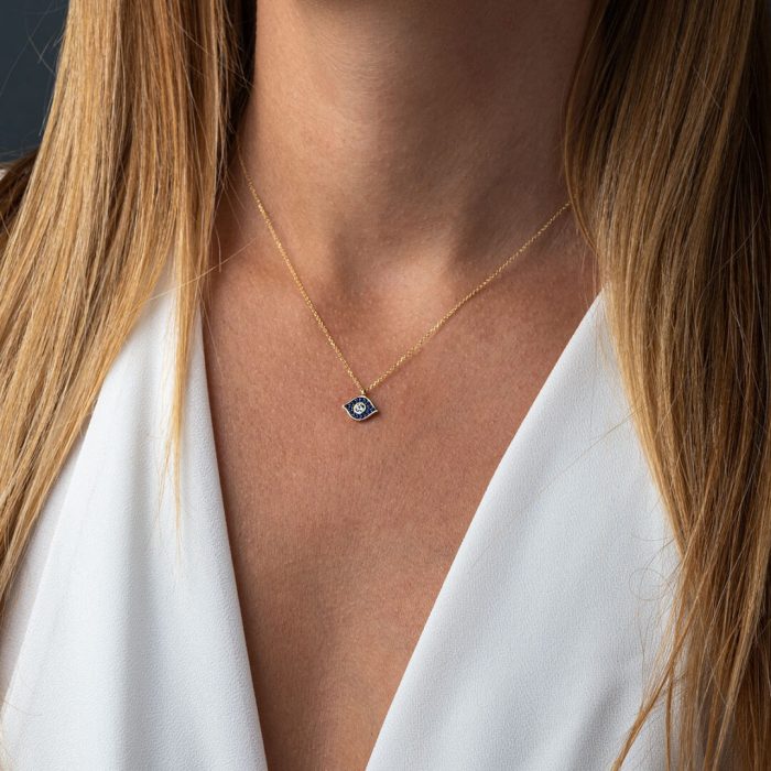 Blue Evil Eye Zircon Necklace - 14K Gold - Image 2