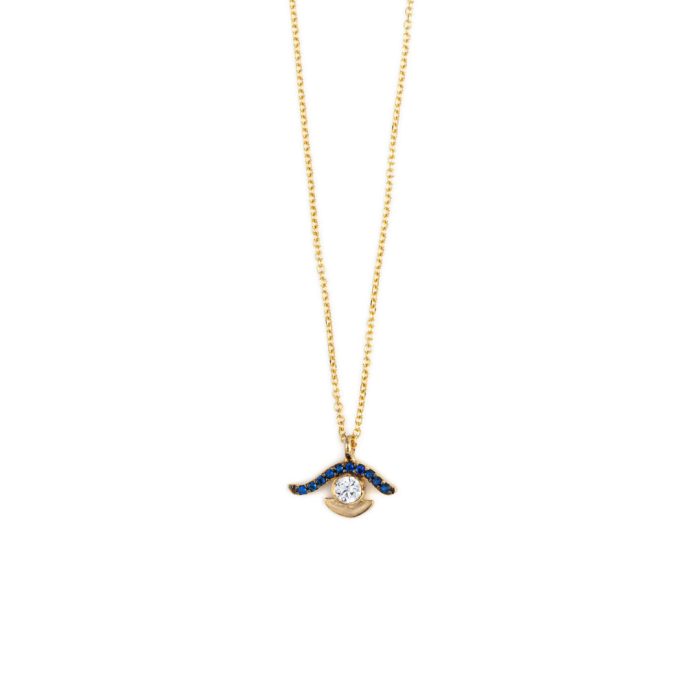 Eye Necklace with White Zircon – 14K Gold - Image 1