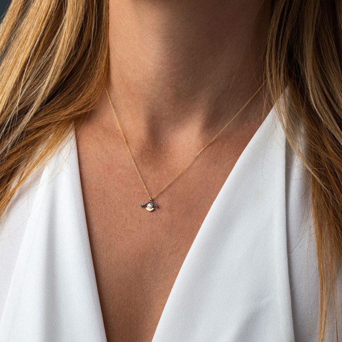 Eye Necklace with White Zircon – 14K Gold - Image 2