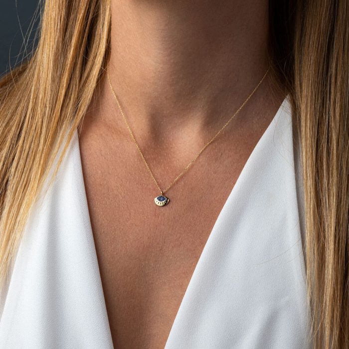 Evil Eye Necklace with Blue Zircon – 14K Gold - Image 2