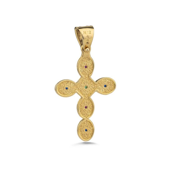 14k Gold Byzantine Cross With Multi Stones - Image 3