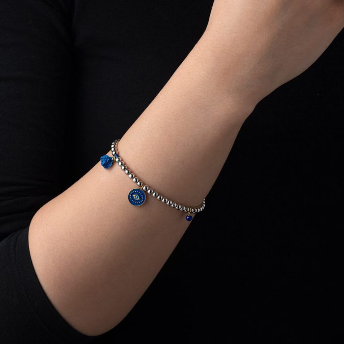 Sterling Silver Bead Bracelet with a colored Eye - Image 2