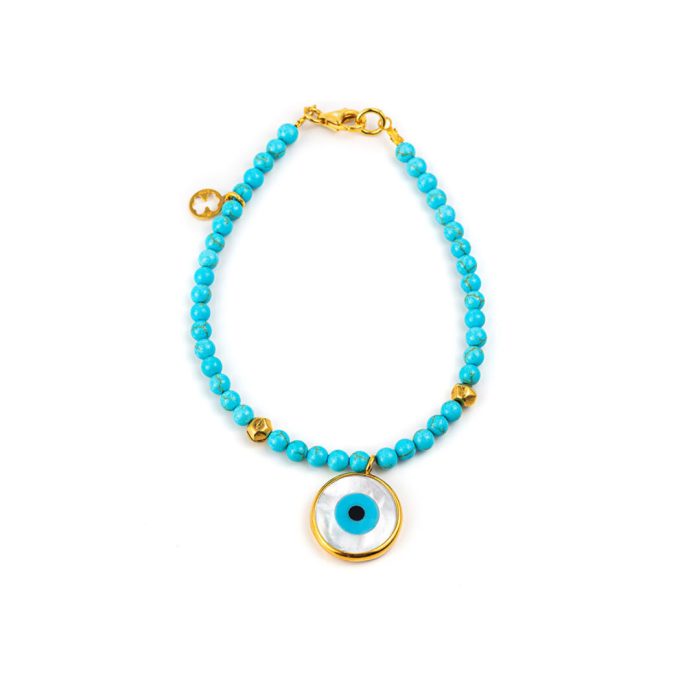 Turquoise Bracelet with Evil Eye - Silver & Gold Plated - Image 1