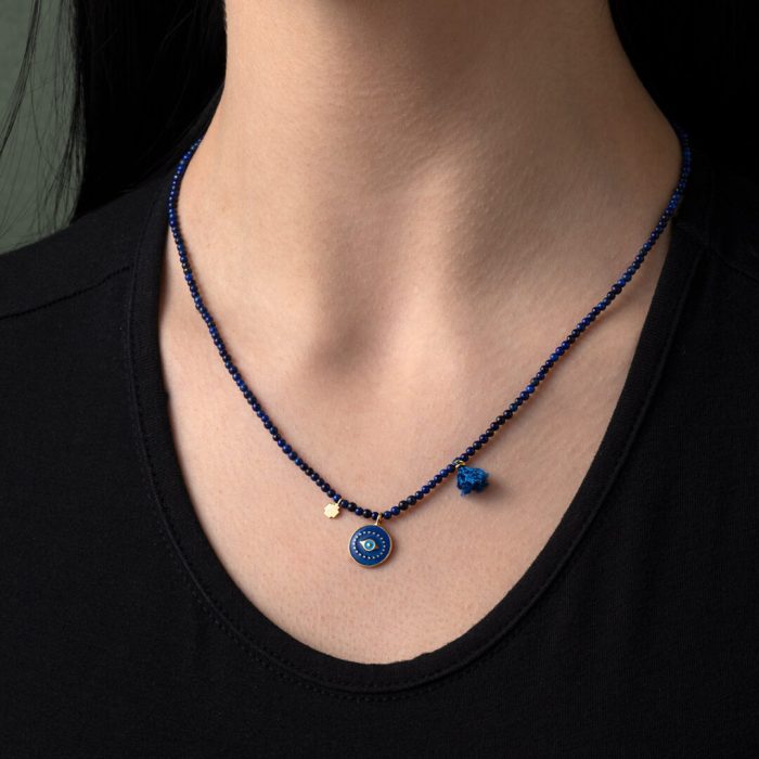 Sterling silver Chain Necklace with a Colored Eye Disc - Image 2
