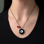Textile String Necklace with a Colored Eye Stone - 925 Sterling Silver - Image 2