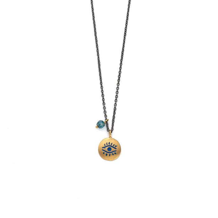 Sterling Silver Chain Necklace with An Eye Engraved Disc - Image 1
