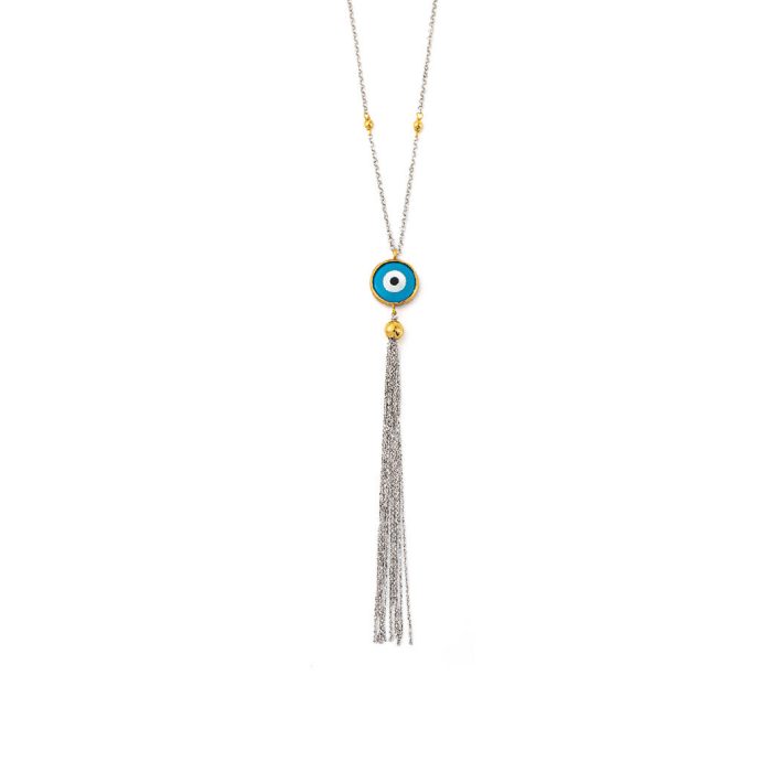Chain Necklace with a Colored Eye - 925 Sterling Silver - Image 1
