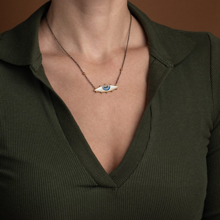 Chain Necklace with a Colored Evil Eye – 925 Sterling Silver - Image 2