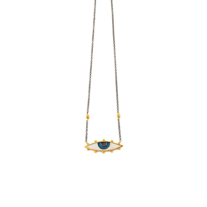 Chain Necklace with a Colored Evil Eye – 925 Sterling Silver - Image 1
