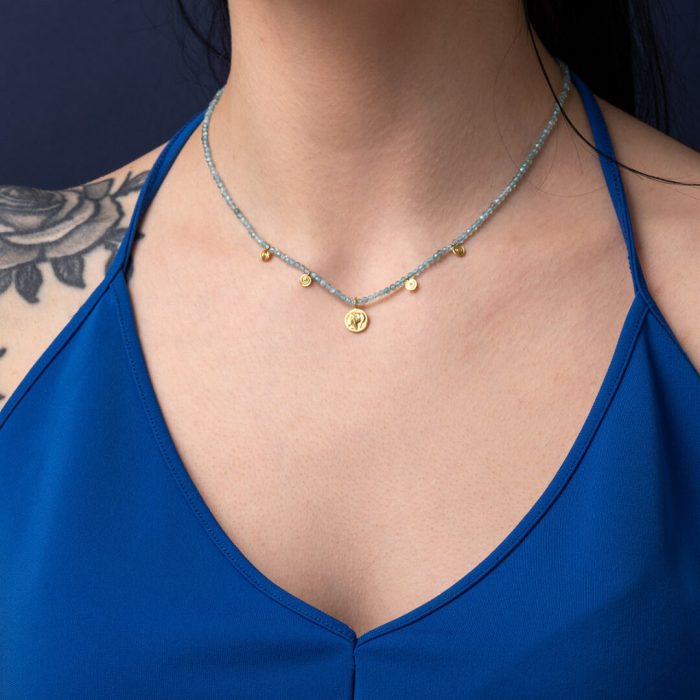 Sterling Silver Apatite Necklace with Goddess Athena Coin - Image 2