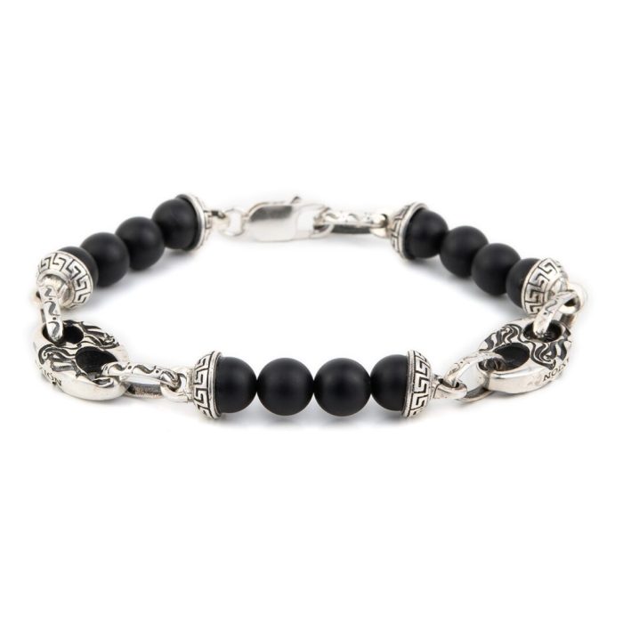 Meander Bracelet – 925 Sterling Silver with Onyx Beads - Image 1
