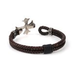 Cross Leather Bracelet – 925 Sterling Silver - Image 3