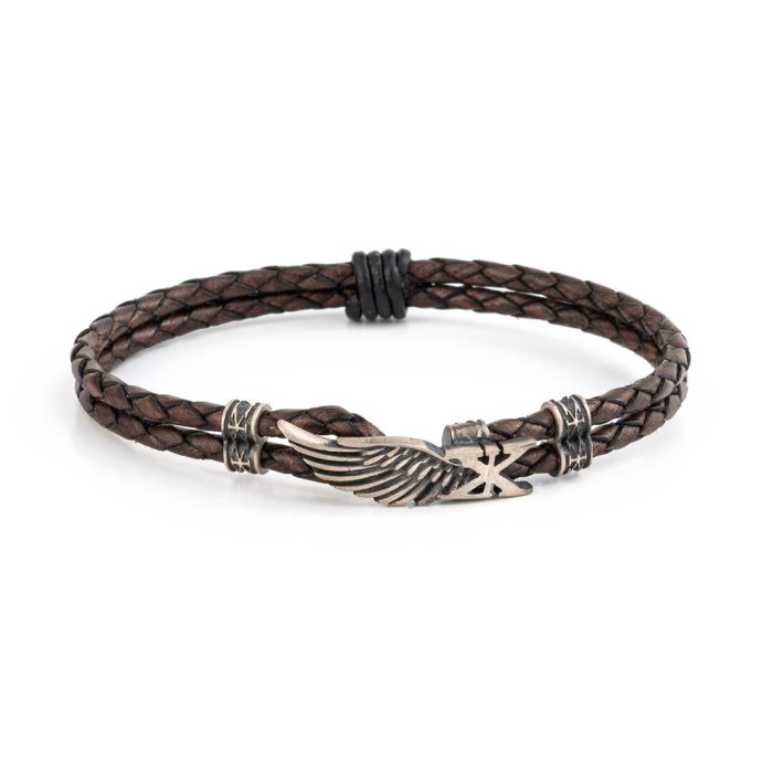 Sterling Silver Axion Wing Leather Bracelet - Image 1