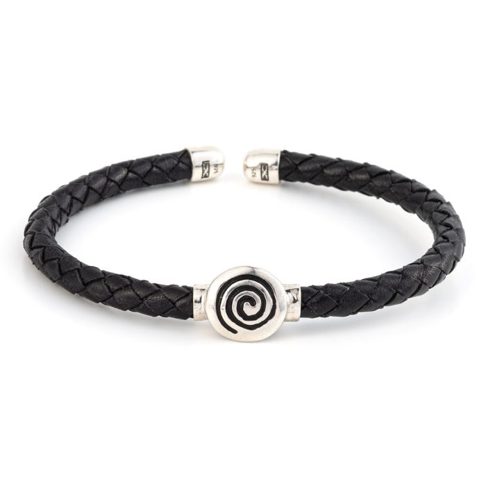 Sterling silver leather spiral bracelet - Image 1