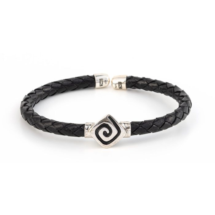 Meander Leather Bracelet - 925 Sterling Silver - Image 1