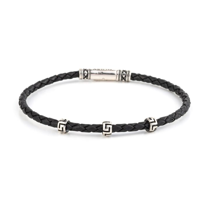 Meander Leather Bracelet - 925 Sterling Silver - Image 1
