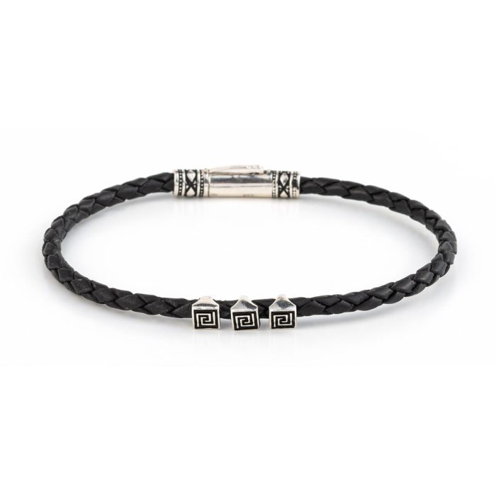 Meander Leather Bracelet - 925 Sterling Silver - Image 1