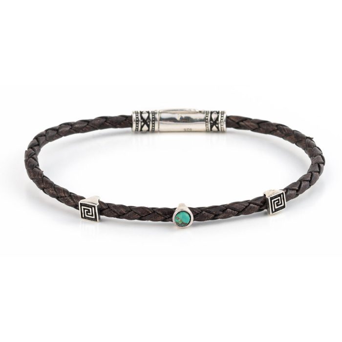 Meander Leather Bracelet - 925 Sterling Silver - Image 1
