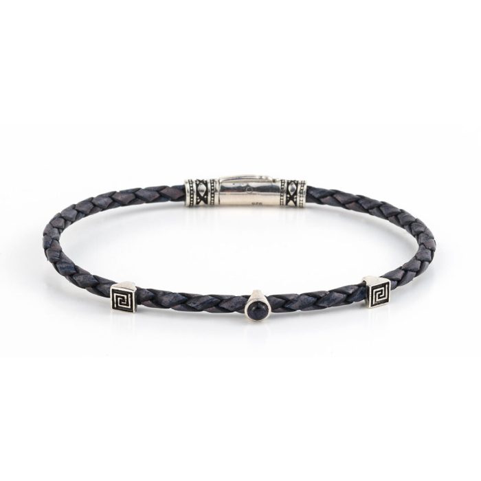 Meander Leather Bracelet - 925 Sterling Silver - Image 1