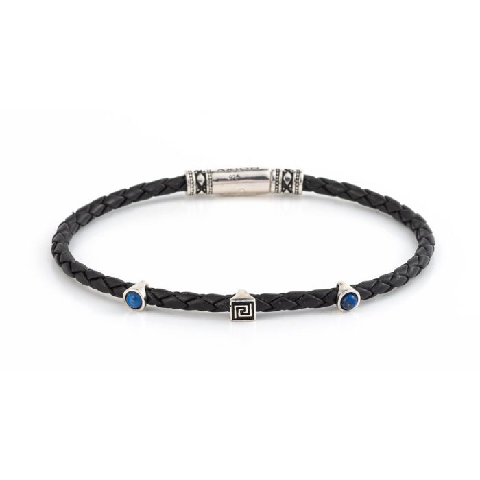 Meander Leather Bracelet - 925 Sterling Silver - Image 1