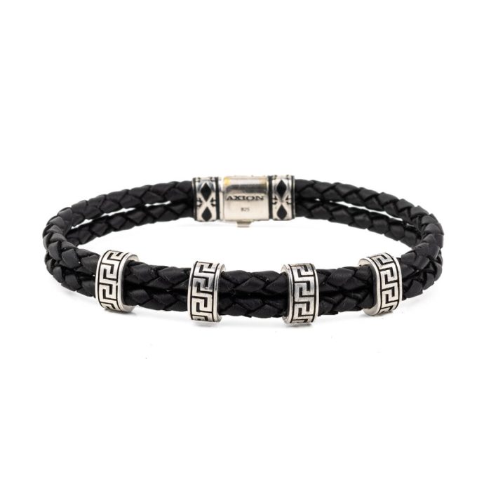 Meander Leather Bracelet – 925 Sterling Silver - Image 1