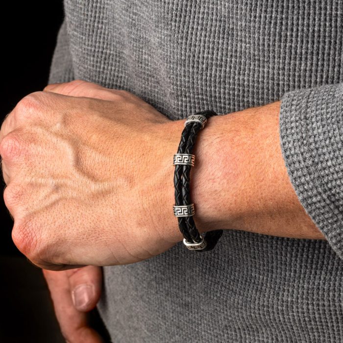 Meander Leather Bracelet – 925 Sterling Silver - Image 4