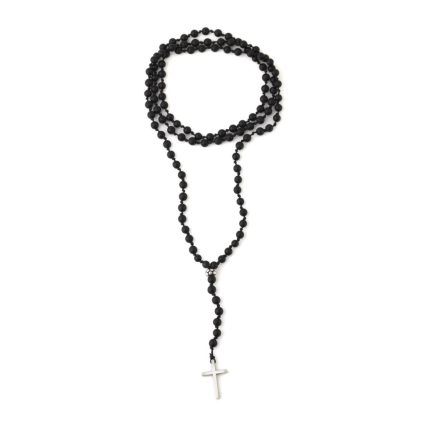 Rosary Necklace with Onyx Beads - 925 Sterling Silver