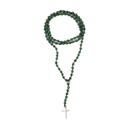 Rosary Necklace with Malachite Beads - 925 Sterling Silver