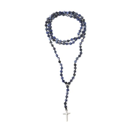 Rosary Necklace with Sodalite Beads - 925 Sterling Silver