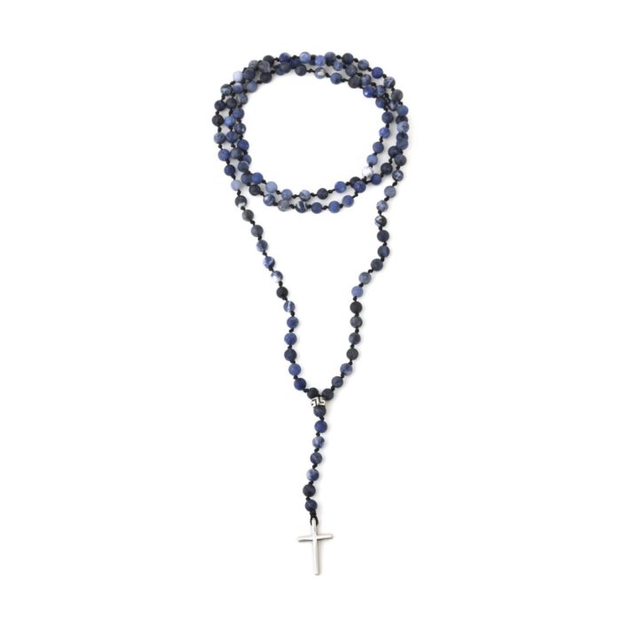 Rosary Necklace with Sodalite Beads - 925 Sterling Silver