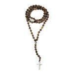 Rosary Necklace with Tiger Eye Beads - 925 Sterling Silver