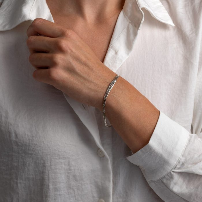 Greek Key Meander Link Bracelet in Sterling Silver - Image 2