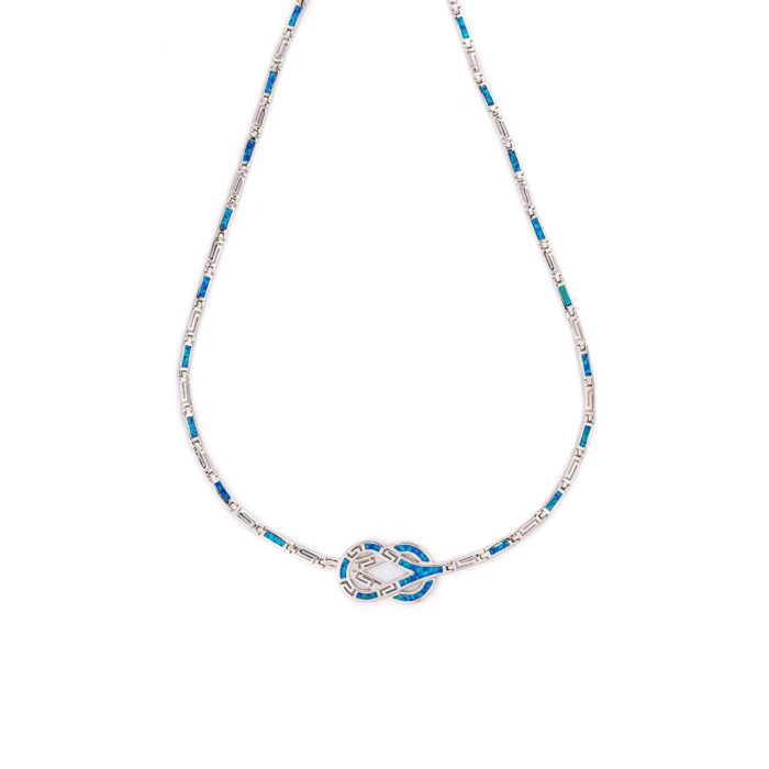 Meander Necklace - Blue Opal and Sterling Silver - Image 1