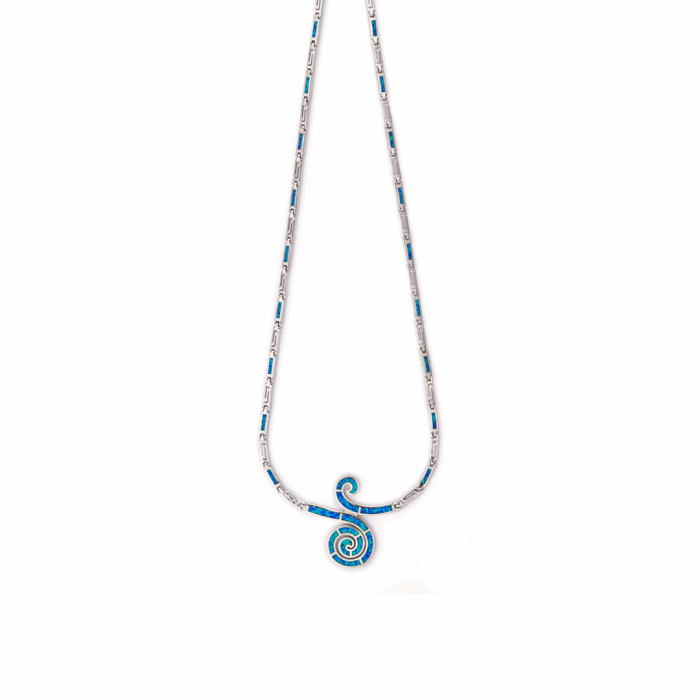 Blue Opal Spiral Necklace - 925 Sterling Silver - Image 1