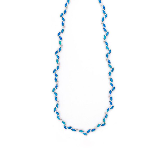 Olive Leaf Necklace - Sterling Silver and Blue Opal - Image 1