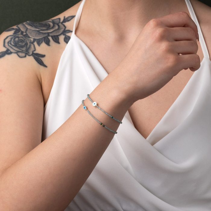 Round Evil Eye Aqua Marine Bracelet - Image 2