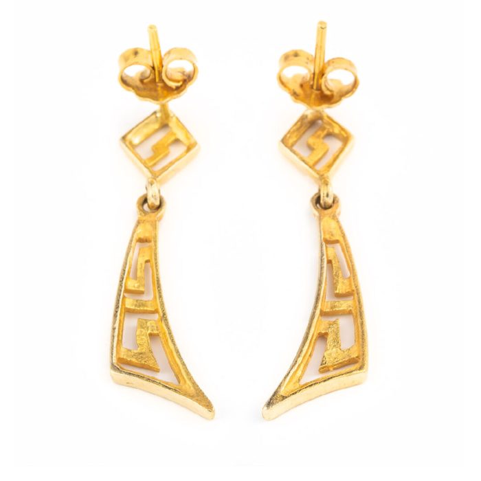 14K Gold Geometrical Meander Earrings - Image 3