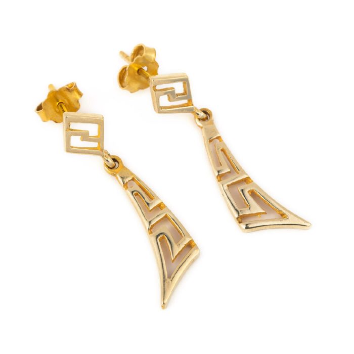 14K Gold Geometrical Meander Earrings - Image 1