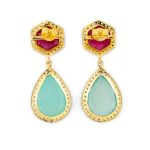 Sterling Silver Gold Plated ~ Earrings with Rubinite and Aqua Chalcedony stone - Image 3