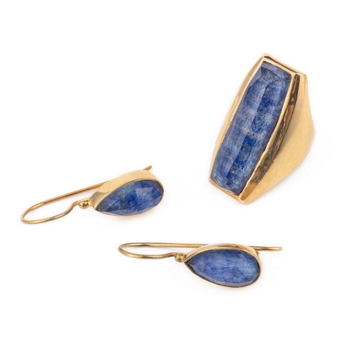 Sterling Silver Gold Plated Lapis Lazuli Doublet Earrings - Image 2