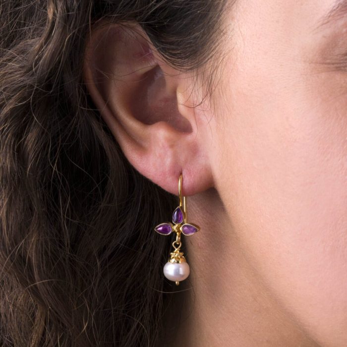 Amethyst and Pearl Dangle Earrings - Image 2