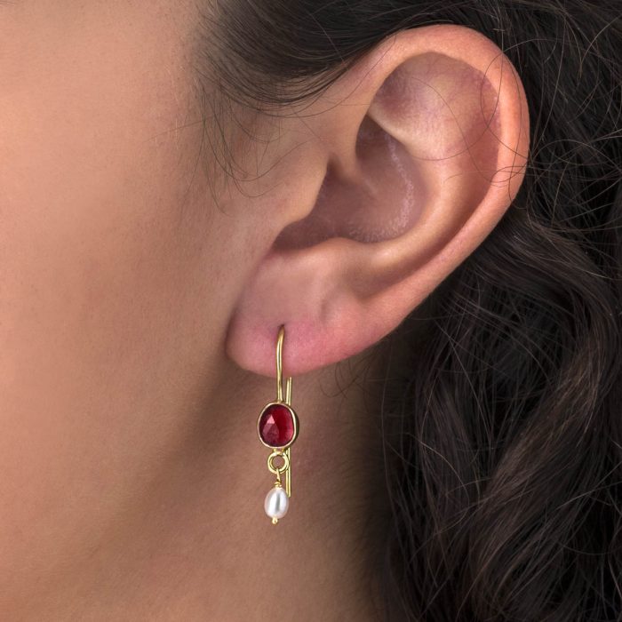 Garnet and Pearl Dangle Earrings - Image 2