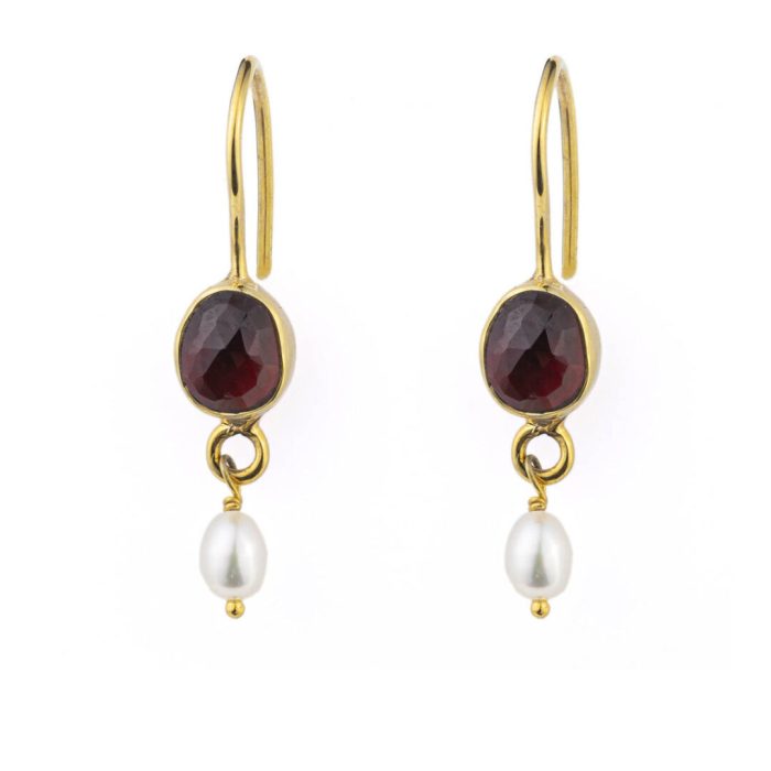 Garnet and Pearl Dangle Earrings - Image 1