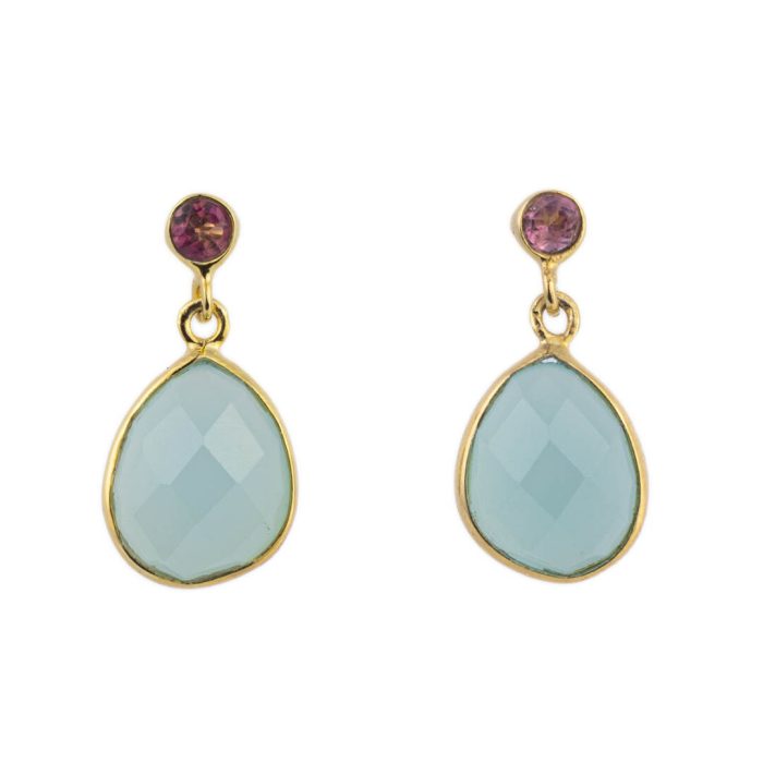 Aqua Chalcedony and Tourmaline Dangle Earrings - Image 1